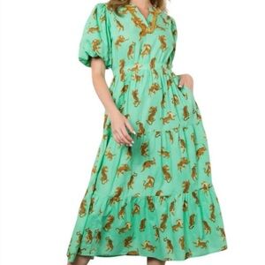 THML Anthropologie LADIES Charlie flutter midi DRESS tiger L